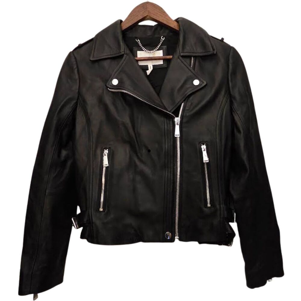 BCBG Generation Lamb Leather Moto Jacket Black Size M Zip Biker Chic NWOT - Picture 16 of 16